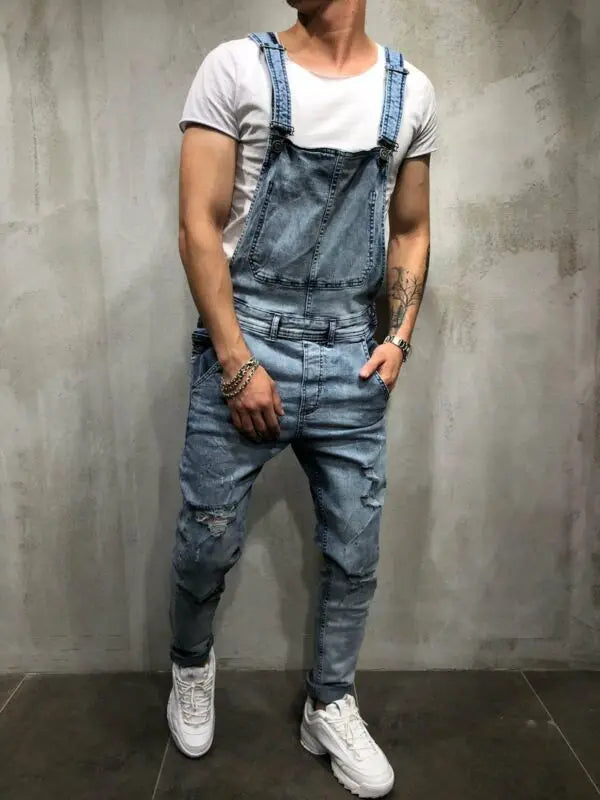 Imcute Men's Distressed Denim Carpenter Overalls Bib Jumpsuits Moto Biker Jean Pants