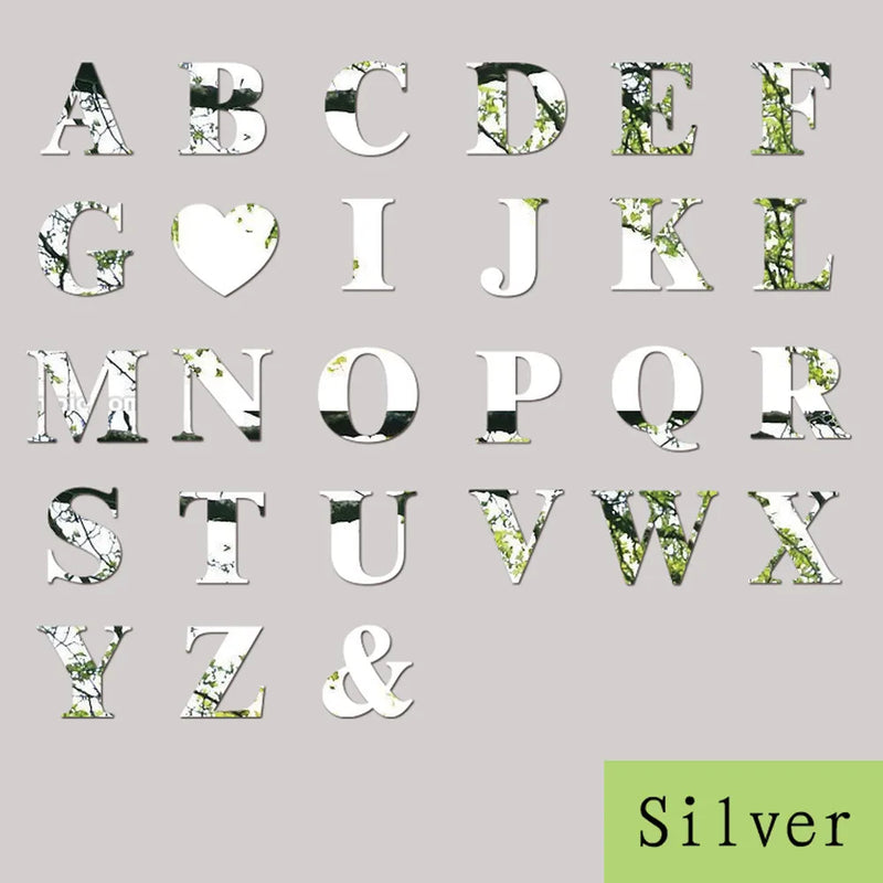 1 Pcs 10cm 26 Letters Silver Mirror Wall Sticker Acrylic Mirrored Stickers Wall Decals DIY Mirror lettering Alphabet Decor