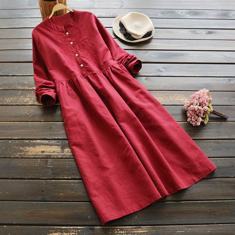 2023 Autumn Embroidery Long Shirt Dress ZANZEA Vintage Women Casual Cotton Vestidos Women Long Sleeve Sundress Kaftan