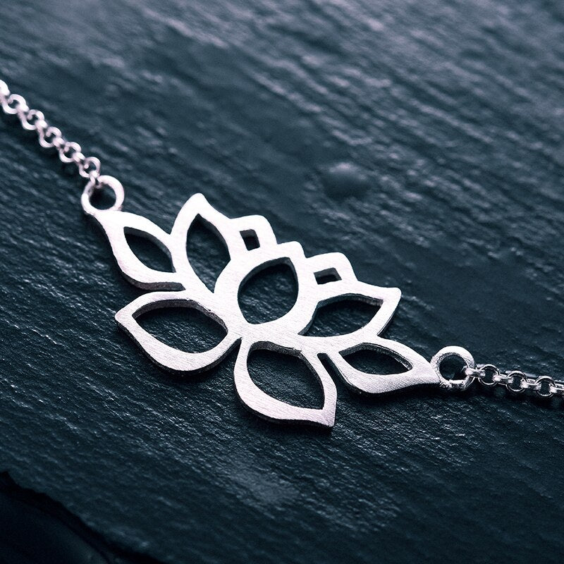 Lotus Fun Real 925 Sterling Silver Handmade Designer Fine Jewelry Vintage Classic Hollow out Lotus Flower Bracelet for Women
