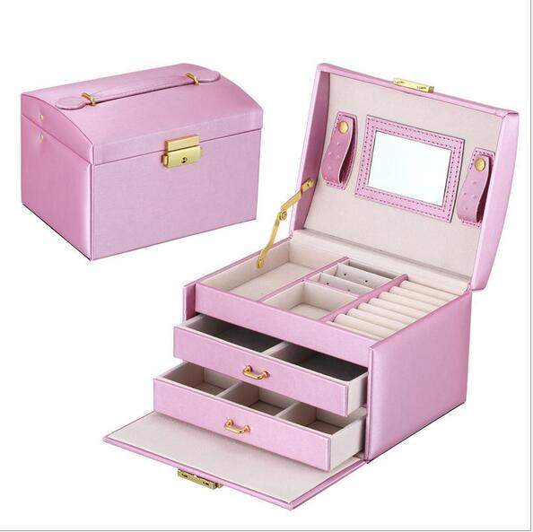 Three Layers 2022 Classical High Quality Leather Jewelry Box Necklace Display Exquisite Makeup Case Jewelry Organizer