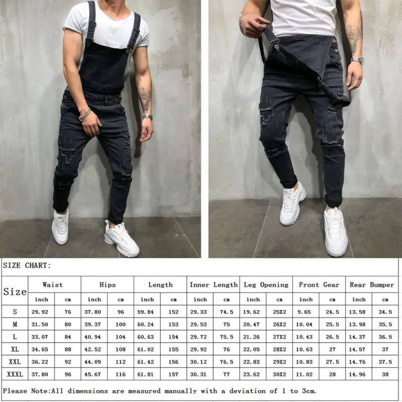 Imcute Men's Distressed Denim Carpenter Overalls Bib Jumpsuits Moto Biker Jean Pants