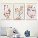 Nordic Modern Minimalist Flowers Cute Fox White Rabbit Cartoon Animal Canvas Painting Art Print Poster Picture Wall Home Decor