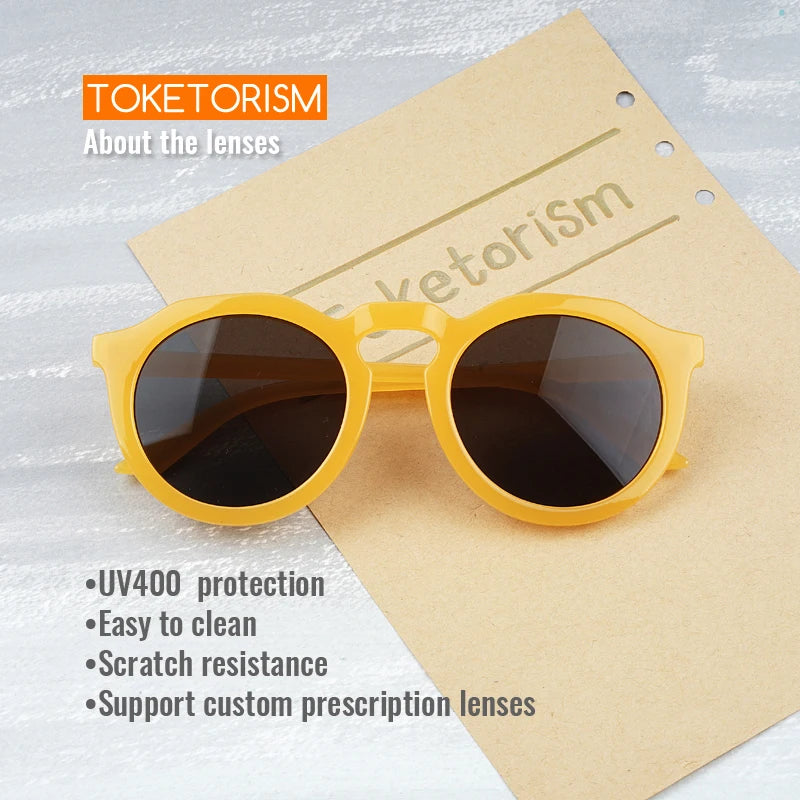 Toketorism Fashionable Women's Sunglasses Retro Design Quality Round Plastic Yellow Sunglasses  9133