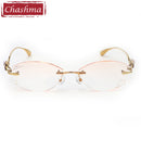Chashma Quality Pure Titanium Glasses Women Rimless Frame Tint Lenses Diamond Rhinestone Glass Engraved with Flower