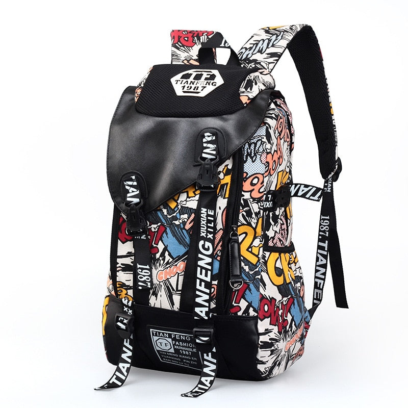 Graffiti Laptop Backpack Men Canvas School Bag Teenage Boys Large Cartoon Letters Printing Backpacks Travel Bags mochila XA1788C