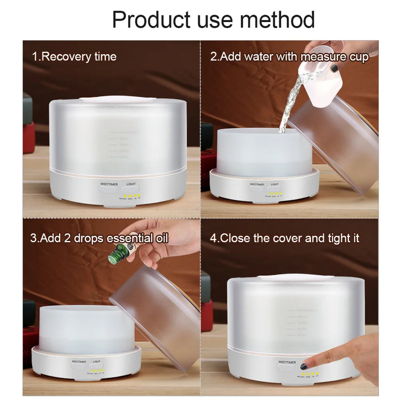 500ML Home Ultrasonic Air Humidifier Remote Control 7 Changing Colors LED Ultra-Quite Aroma Essential Oil Diffuser