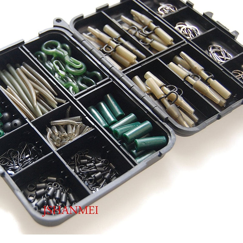 JSM 160pcs/lot Carp Fishing Tackle Kit Box Lead Clips/Beads/Hooks/Tubes/Swivels Baiting Terminal Rigs Carp fishing Tackle Box