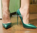 ALMUDENA Metallic Green Matte Pointy Toe High Heel Shoes Shallow Sexy Stiletto Heel Pumps Nightclub Shoes 12cm 10cm 8cm Dropship