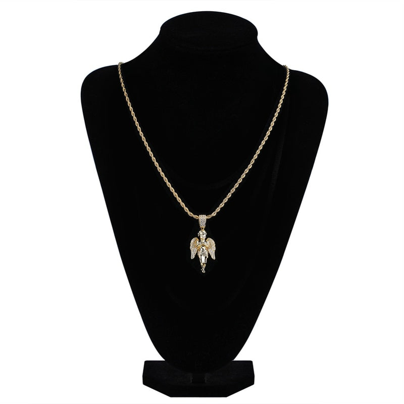 TOPGRILLZ HipHop Men Women Necklace Gold Color Plated Iced Out Micro Pave CZ Stone Angel Pendant Necklaces Love&