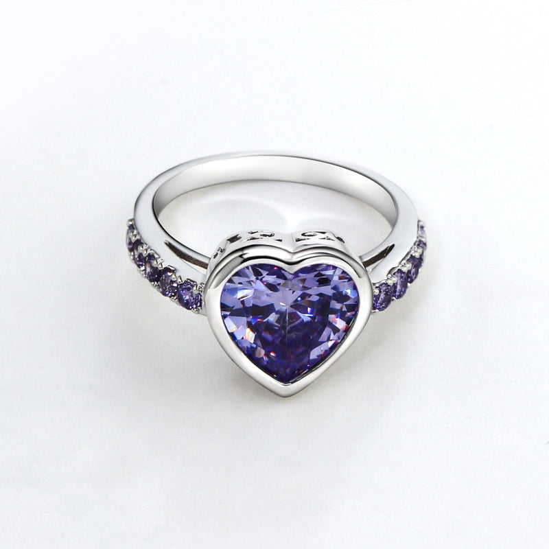 DreamCarnival 1989 Purple Lover Heart Zircon Rings for Women Party Ringen Anel Anniversary Gift Wholesales Amazing Price WA11316
