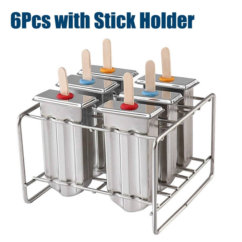 UPORS Popsicle Mold Stainless Steel Ice Cream Mold with Popsicle Holder Rack Ice Lolly Mold Homemade Frozen Lolly Popsicle Maker