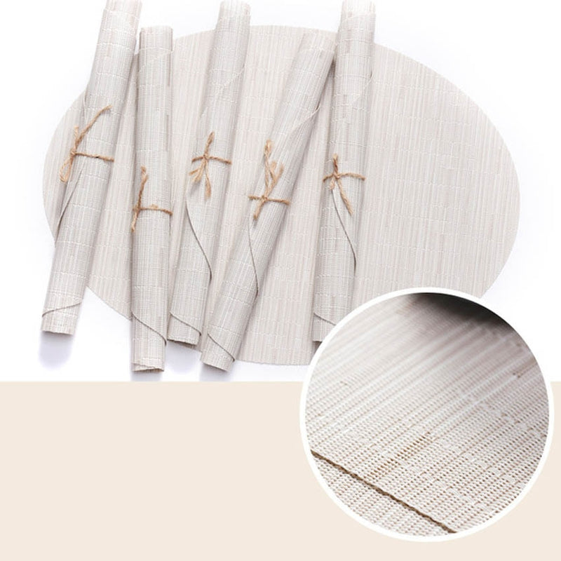 Bamboo Grain Painting Placemats Oval Table Mat Cup Bar Mat Kitchen Accessories PVC Adiabatic Can Be Washed Coffee Table Bowl Pad