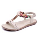 Women Sandals Summer Flat Heel Bohemian Sandals 2019 New Rhinestone Mixed Color Ladies Elastic Band Open Toes Beach Shoes