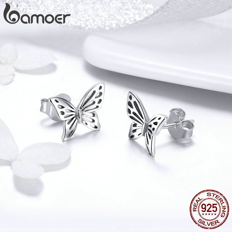 BAMOER Authentic 925 Sterling Silver Jewelry Set Vintage Butterfly Rings & Earrings Jewelry Sets Wedding Engagement Jewelry