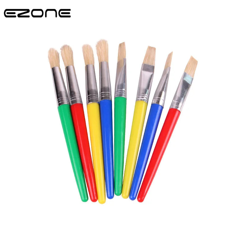EZONE Candy Color Plastic Handel Paint Brush Bristel Brushes For Children Oil Watercolor Painting Graffiti School Office Supply