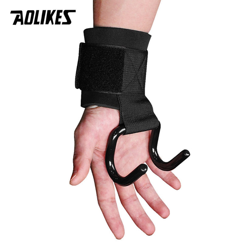 AOLIKES 1 Pair Professional Fitness Steel Weightlifting Hook Wrist Support Hook Non-slip Gym Arm Strength Training Buckle