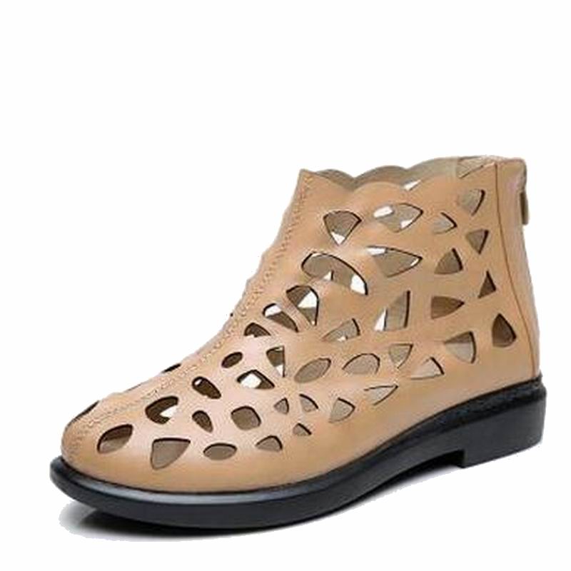 New Arrival Roman Women Sandals Cut outs Gladiator Low Heels Ankle Cool boots Genuine Leather Ladies Summer Shoes