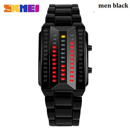 Luxury Men's Wristwatch Waterproof Men Fashion Stainless Steel Red Binary Luminous LED Electronic Display Sport Watches SKMEI