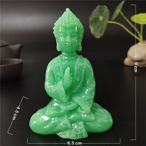 Glowing Meditation Buddha Statue Man-made Jade Stone Ornament Thai Buddha Sculpture Figurines Luminous Home Garden Decoration