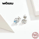 WOSTU Dog Paw Footprint Heart Earrings 100% 925 Sterling Silver Blue Zircon Earrings For Women Wedding Luxury Jewelry CQE654