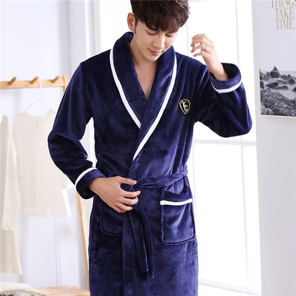 Winter Thick Warm Female Coral Fleece Kimono Robe Lovers Couple Nightgown Bath Gown Sleepwear Men Large Nightwear M L XL XXL 3XL