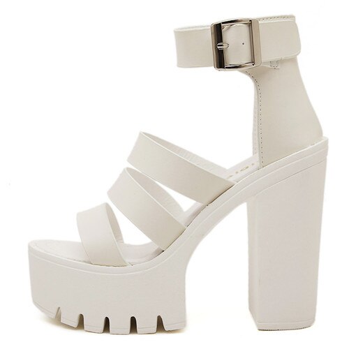 Gdgydh 2021 New Summer Shoes Women White Open Toe Button Belt Thick Heel Wedges Platform Shoes Fashionable Casual Sandals Female