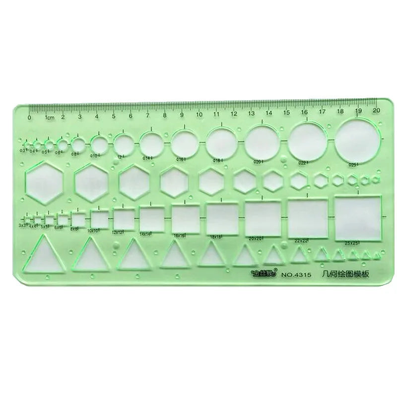 1 Pcs Geometry Drawing Template Ruler 22x10.5cm Green Plastic Student Lab Stationery Measuring Tool Ruler School Supplies