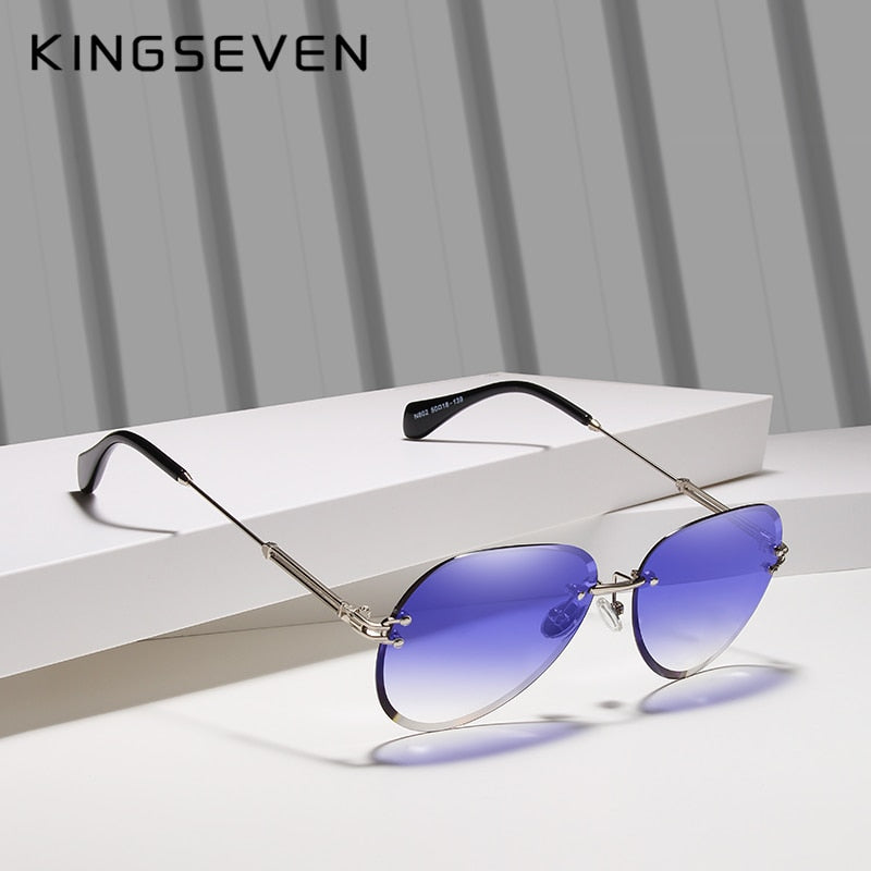 KINGSEVEN DESIGN Retro Women Rimless Pilot Sunglasses Rimless Colorful Gradient Lens UV400 Protection Shades Oculo N802