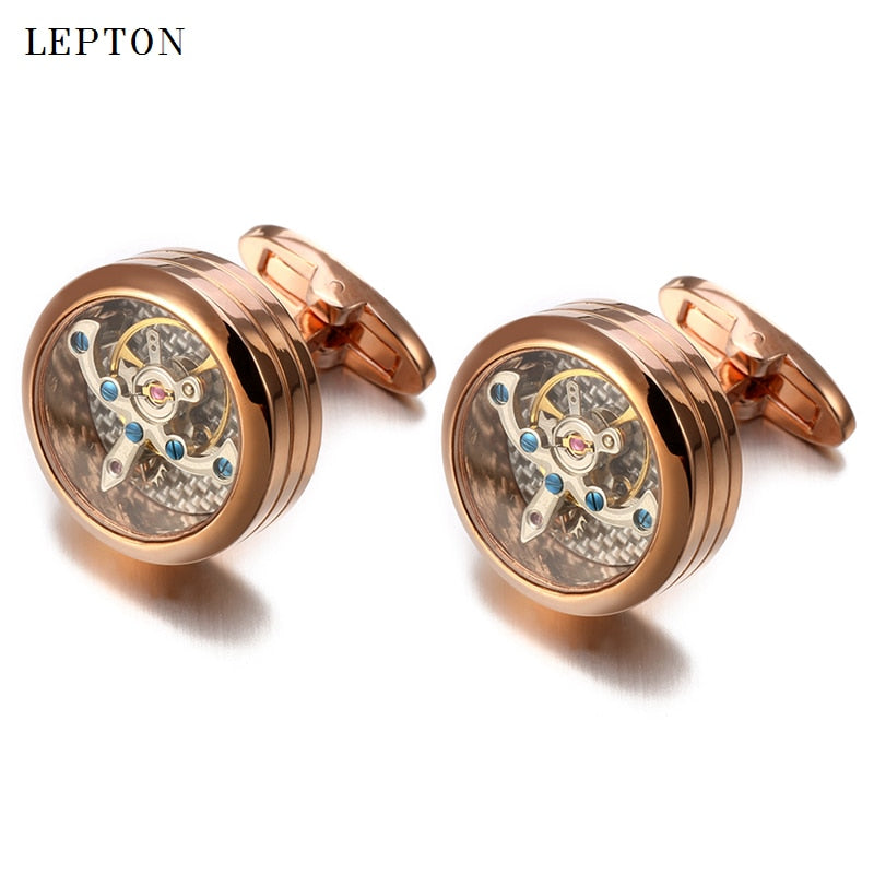 High quality Movement Tourbillon Cufflinks For Mens Wedding Groom Mechanical Watch Steampunk Gear Cufflinks Relojes Gemelos