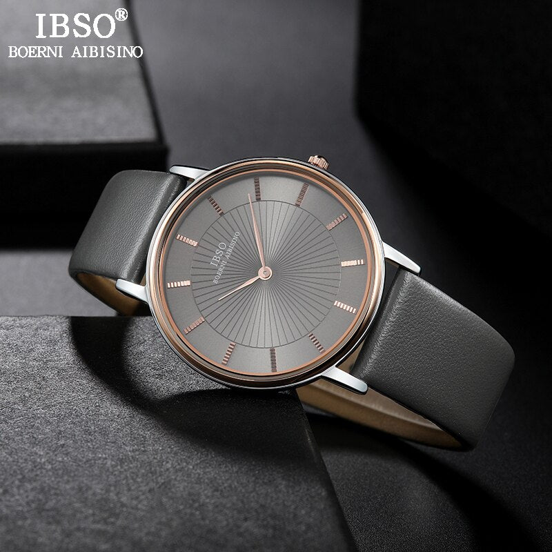 IBSO Top Brand Luxury Mens Quartz Watch Genuine Leather Strap Watch For Male Fashion Clock Relogio Masculino
