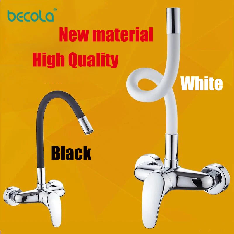 LANGYO Hot and cold wall faucet Kitchen sink mixer Double hole faucet Universal rotation Copper faucet Basin Wash hand basin tap