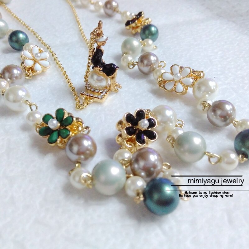 Korean Bohemia Double Multi-Layer Flower Pearl Necklaces  Jewelry For Women