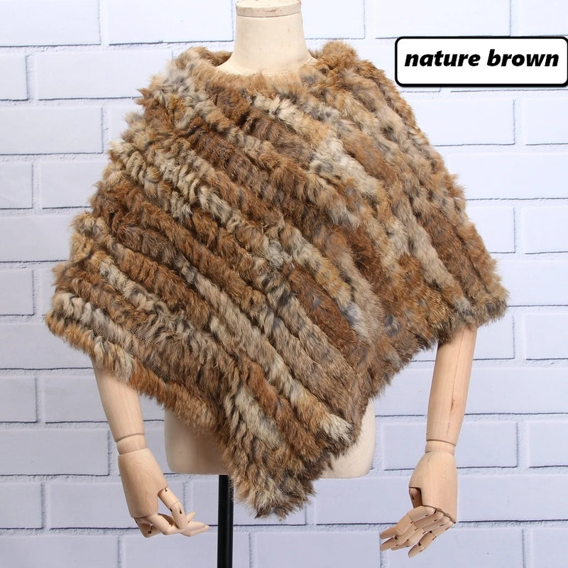 ZDFURS * Winter Hot Sale Knitted Natural rabbit fur Poncho Fashion Rabbit Fur Shawl Genuine Rabbit Fur warps Women  Fur Poncho