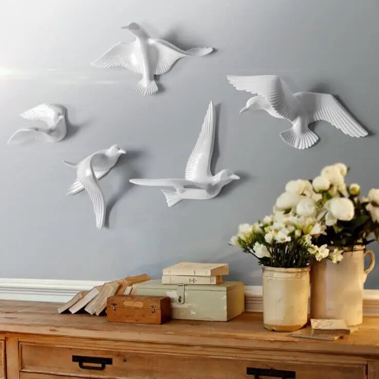 5PCS Europe Wall Hanging Birds 3D Stereo Wall Sticker Resin Ornaments Home Livingroom TV Background Wall Mural Decoration Crafts