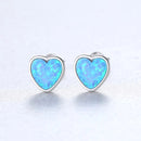 CZCITY 925 Sterling Silver Lovely Blue Green White Heart Opal Stud Earrings for Women Engagement Wedding Fine Jewelry Gifts
