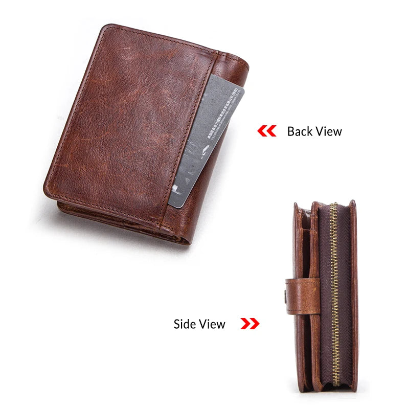 100% Genuine Leather Men Wallets Zipper Engraving Coin Purse Short Male Money Bag Quality Rfid Walet Small Card Holder Clutch
