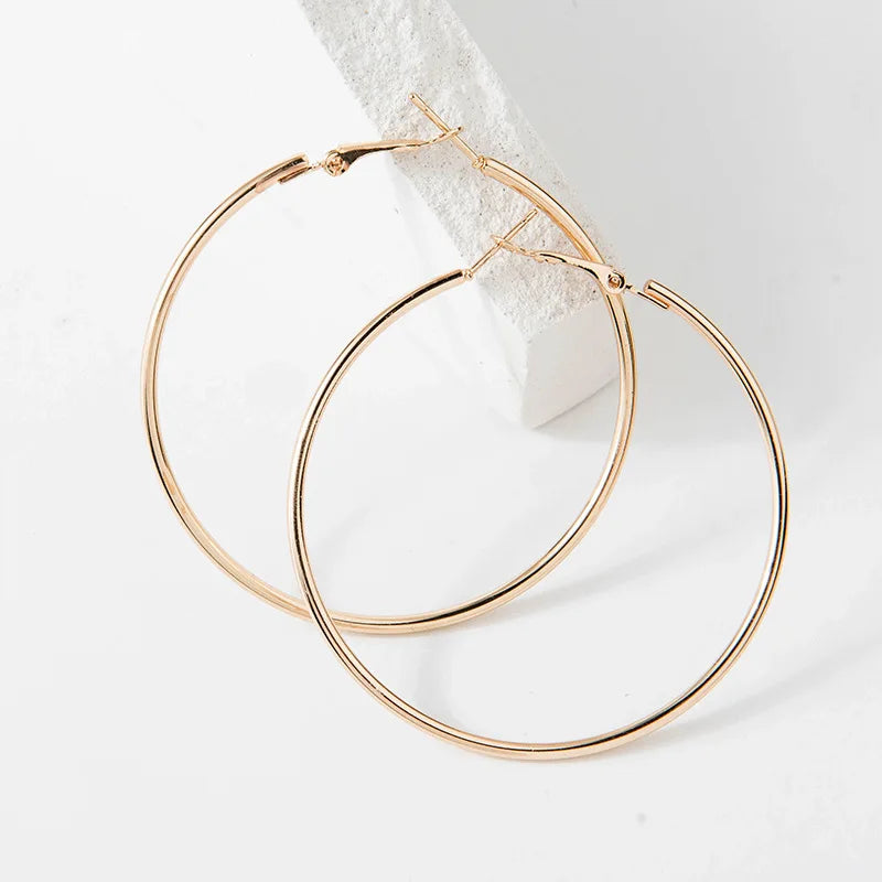 40-80mm Exaggerated Big Smooth Circle Hoop Earrings  for Women Aros Simple Round Loop Ear Wedding Jewelry Brincos Cool Gift