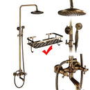 rozin Antique Brass Shower Faucet Set Bathroom Shower Column with Shelf Rainfall Hot Cold Water Mixer Tap Handhold Shower Faucet