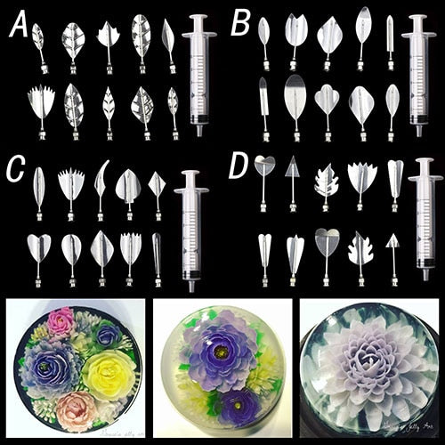 Baking Cake Tools 3D Gelatin Jelly Art Pudding Flowers Cake Decorating Tools Needle Tools Stainless Steel Nozzle Syringe Kit