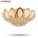 Lotus Flower Modern Ceiling Light With Glass Lampshade Gold Ceiling Lamp for Living Room Bedroom lamparas de techo abajur