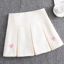 Koren Fashion High Waist Women Skirt Cute Embroidery Pleated Short Elastic Waist Mini Skirts Japanese Style Sweet A-Line Skirt