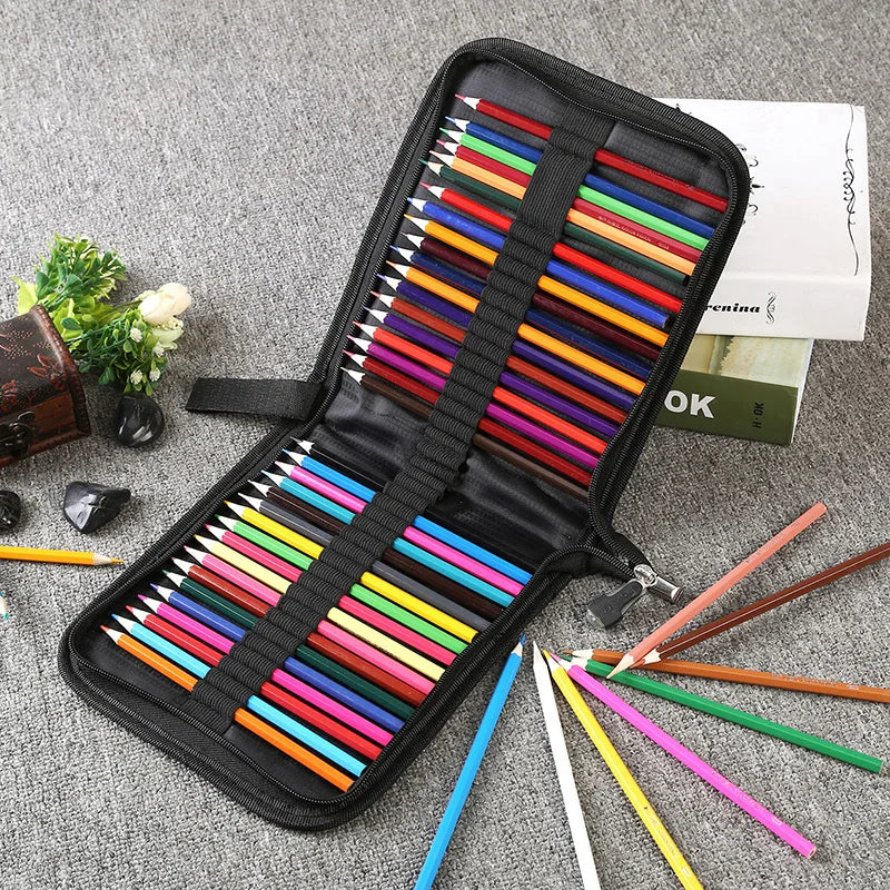 36/48/72/120 Hole Pen Curtain Black Folding Pencil Case Color Pencil Insert Professional Painting Pencil Bag Student Stationery