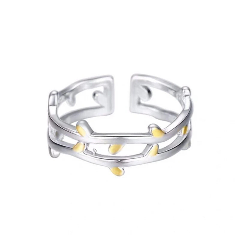 Sole Memory Creative Double Tree Branch Fresh Cute Sweet Art Silver Color Female Resizable Opening Rings SRI344