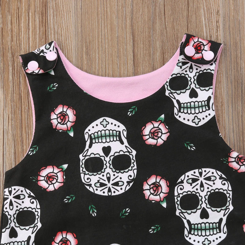 Citgeett Halloween Newborn Skull Floral Baby Boys Girls Romper Sleeveless Jumpsuit Headband Outfits Summer Holiday Clothes