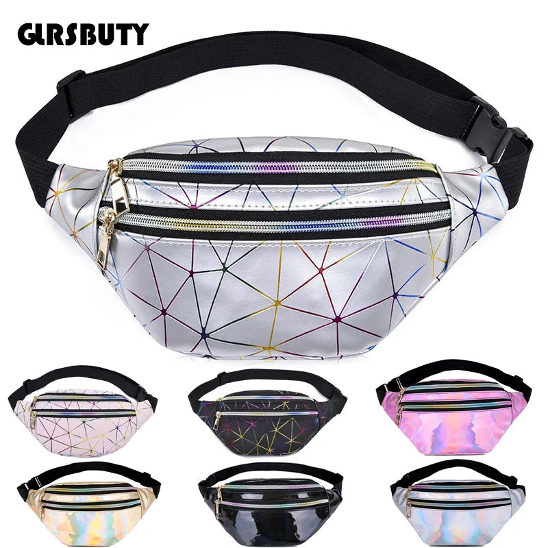 2019 Holographic Waist Bags Women Pink Silver Fanny Pack Female Belt Bag Black Geometric Waist Packs Laser Chest Phone Pouch Men