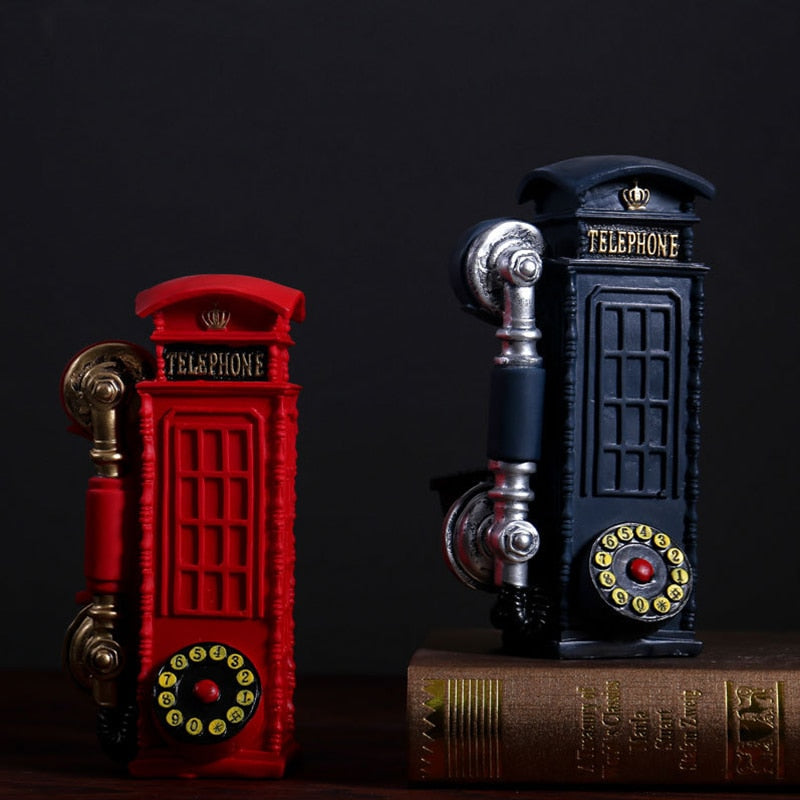 VILEAD 21cm Resin Telephone Booth Figurines Creative European Call Box Piggy Bank Decoration Hogar Handmade Crafts Vintage Gifts