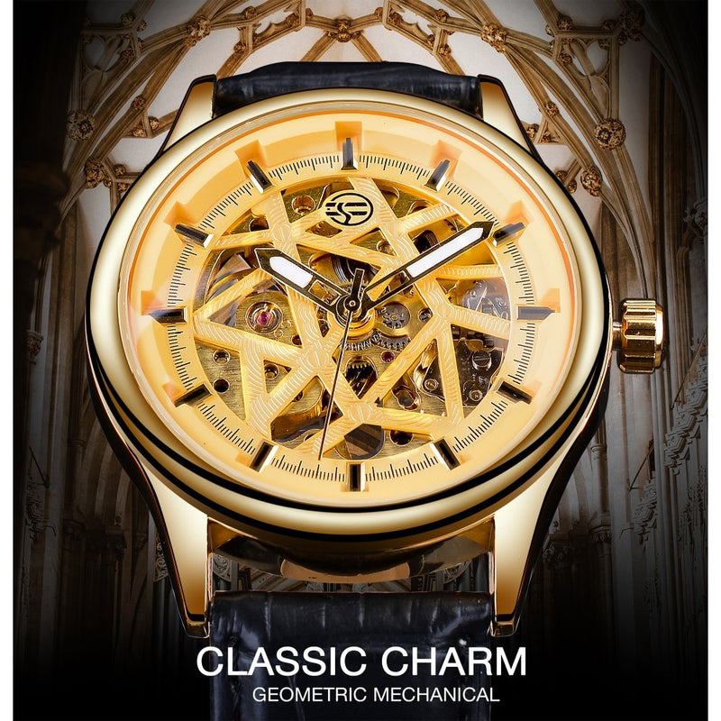 Forsining Golden Gear Movement Retro Royal Classic Fashion Mens Mechanical Wrist Watches Top Brand Luxury Male Clock Relogio