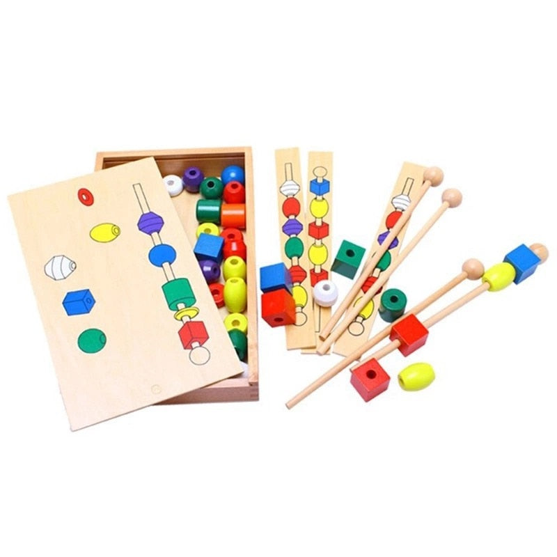 Montessori Materials Wooden Bead Sequencing Set Block Toys kid Children&