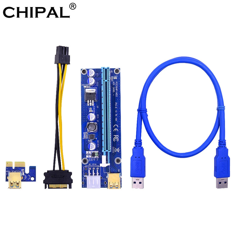 CHIPAL Golden VER009S PCI-E Riser Card 009S PCI Express PCIE 1X 16X Extender Converter 100CM 60CM USB 3.0 Cable 6Pin Power Cord